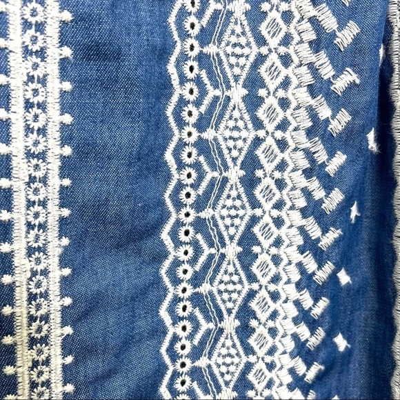 Zara Chambray Denim Eyelet Long Sleeve Smock Dress Sz S - Picture 9 of 13